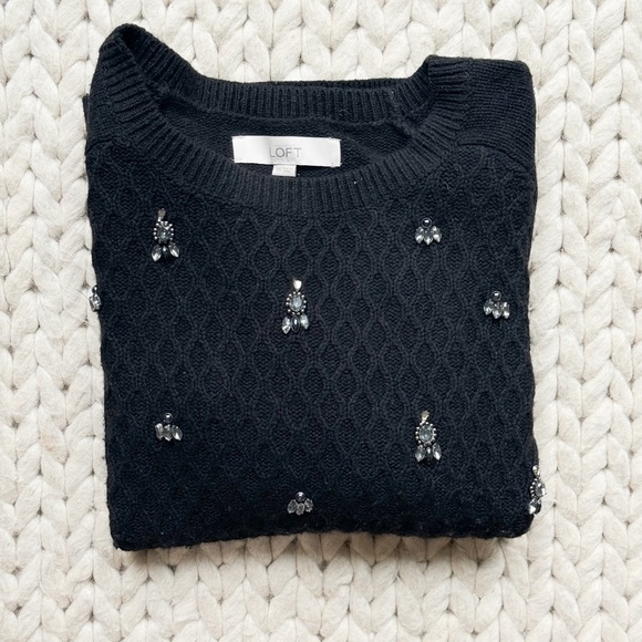 LOFT Black Beaded Gemstone Sweater XS - Picture 1 of 4